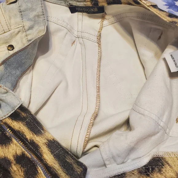 Roberto Cavalli Animal Print Leopard Tie Dye Crystal Chain Jeants Pants S - Picture 17 of 17